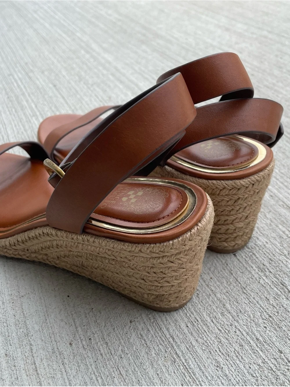 Vince Camuto Brown Leather Ankle-Strap Espadrille Wedge